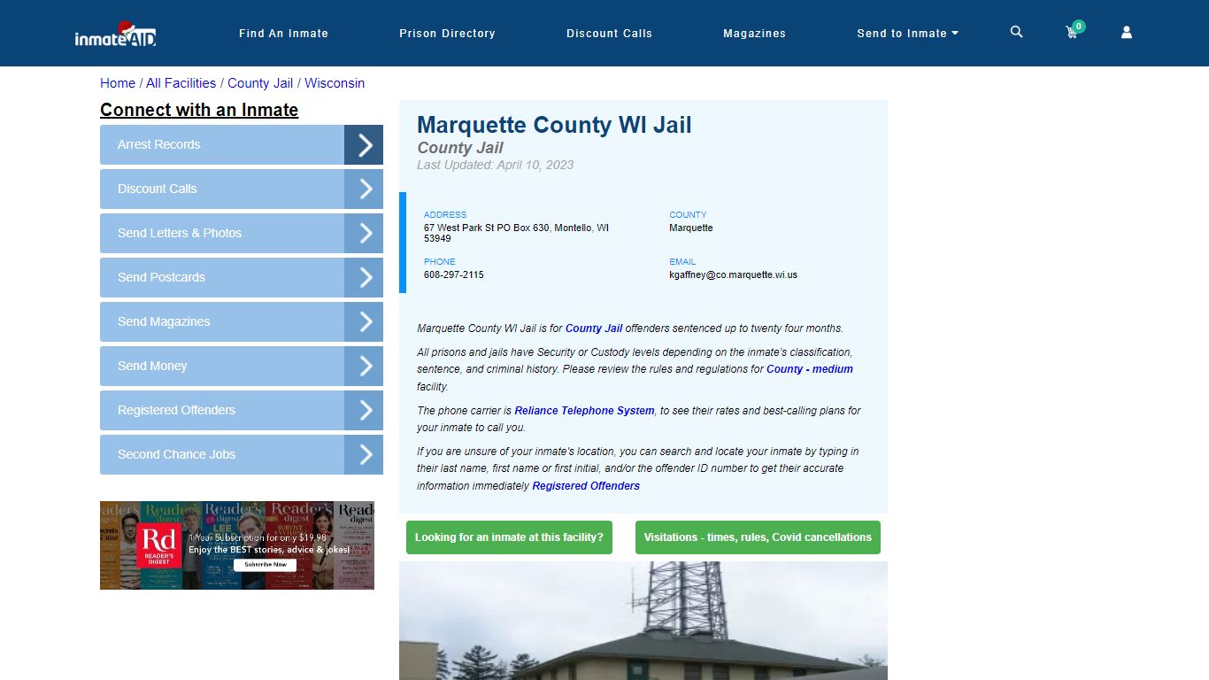 Marquette County WI Jail - Inmate Locator - Montello, WI